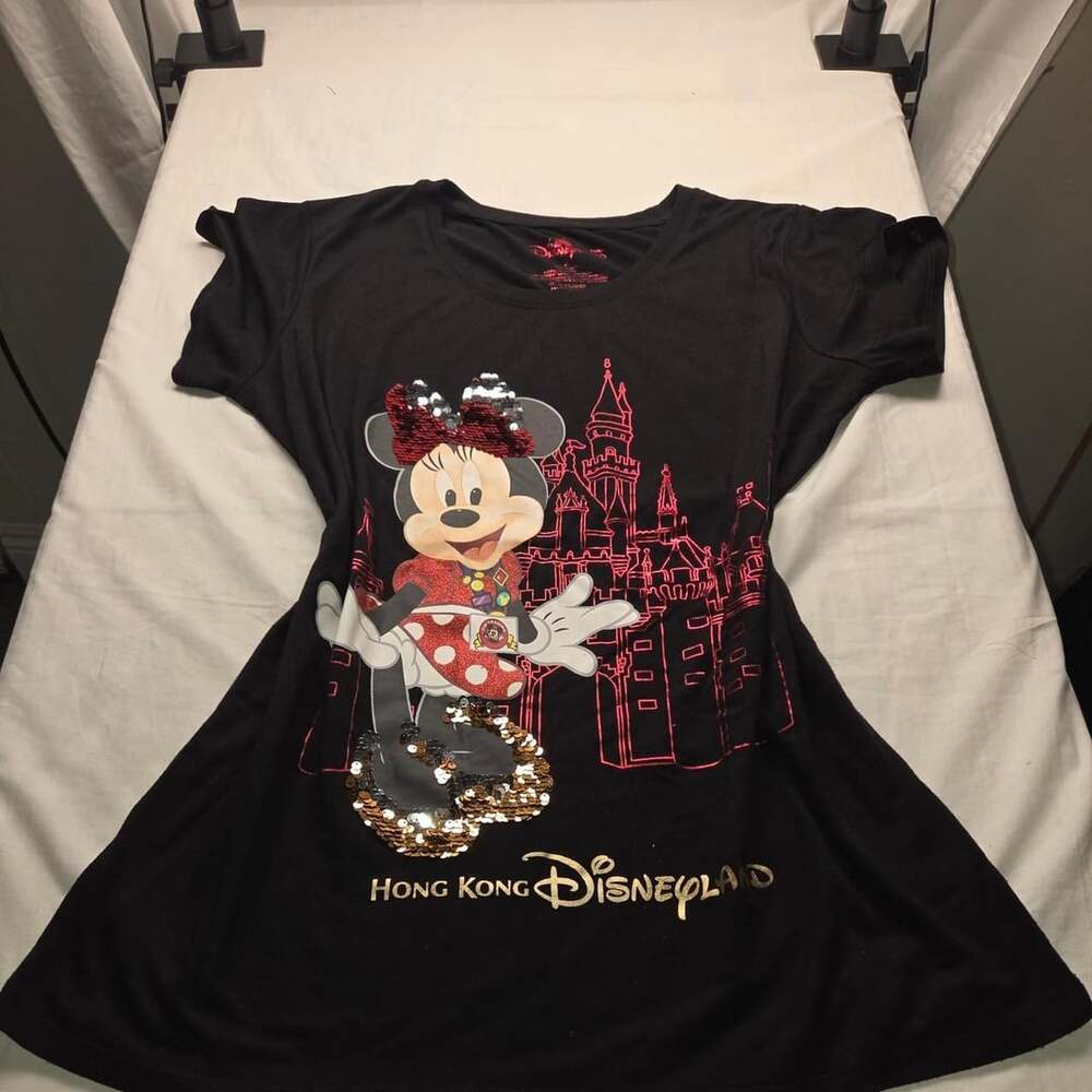 Hong Kong Disneyland Minnie Mouse Sequin Tee XL Black